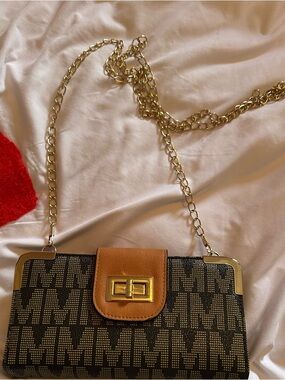 Monogram Chain Crossbody Bag in Brown and Tan
